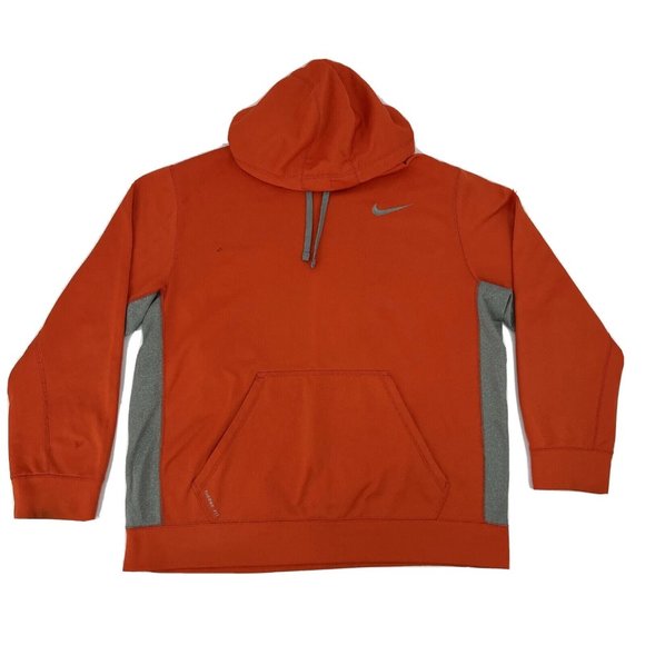 Men's Nike Therma Fit Pullover Hoodie Sweatshirt XL Orange Gray‎ Kangaroo Pocket - Picture 1 of 10